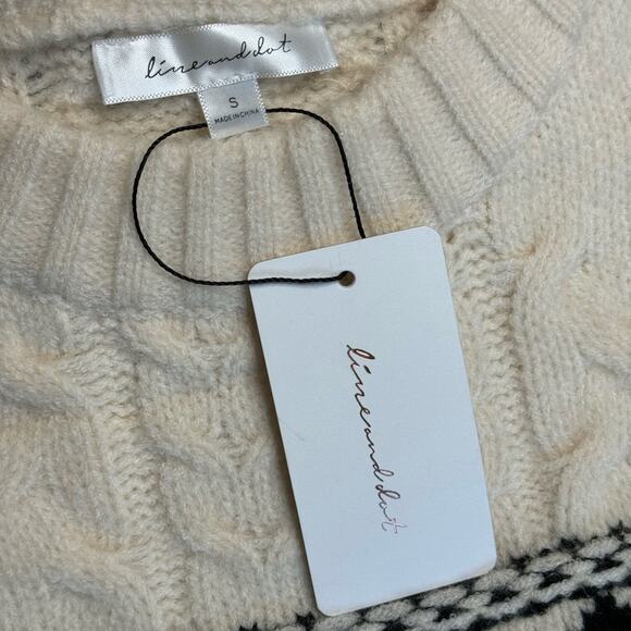NWT REVOLVE LINE AND DOT Women's Cream Black Montana Faire Isle Sweater - Picture 3 of 9